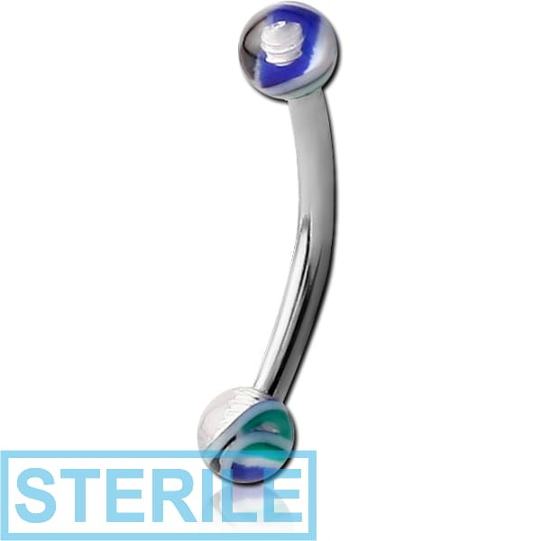 STERILE SURGICAL STEEL CURVED MICRO BARBELL WITH UV JAW BREAKER BALLS