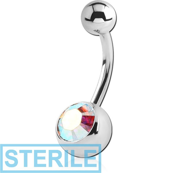 STERILE SURGICAL STEEL SWAROVSKI CRYSTAL JEWELLED MICRO NAVEL BANANA