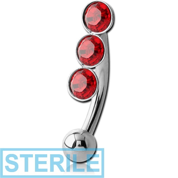 STERILE SURGICAL STEEL VALUE JEWELLED FANCY CURVED MICRO BARBELL-3 STONES