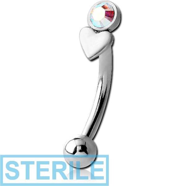 STERILE SURGICAL STEEL JEWELLED HEART FANCY CURVED MICRO BARBELL