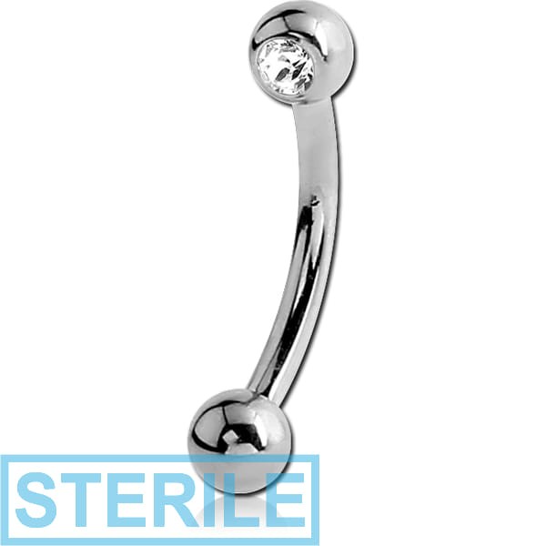 STERILE SURGICAL STEEL SIDE THREADED FLAT STONE SWAROVSKI CRYSTAL JEWELLED CURVED MICRO BARBELL