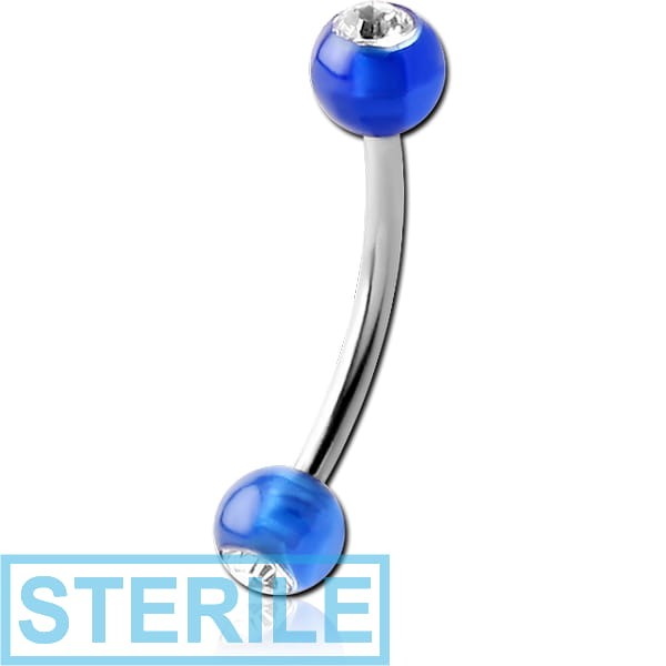 STERILE SURGICAL STEEL CURVED MICRO BARBELL WITH JEWELLED UV ACRYLIC BALLS