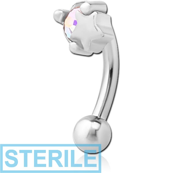 STERILE SURGICAL STEEL JEWELLED FANCY CURVED MICRO BARBELL - STAR AND GEM