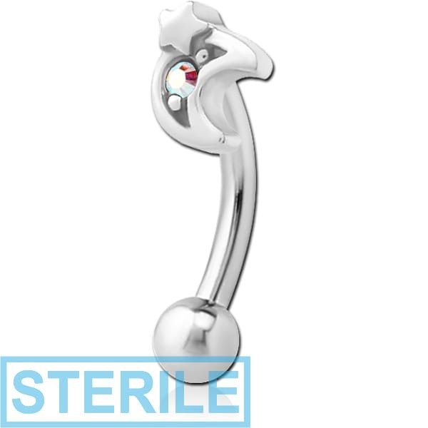 STERILE SURGICAL STEEL JEWELLED FANCY CURVED MICRO BARBELL - CRESCENT AND STAR