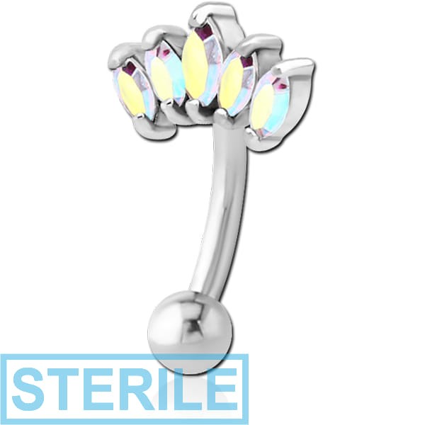 STERILE SURGICAL STEEL JEWELLED FANCY CURVED MICRO BARBELL - FIVE GEMS
