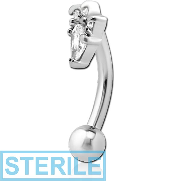 STERILE SURGICAL STEEL JEWELLED FANCY CURVED MICRO BARBELL - JESTER HAT
