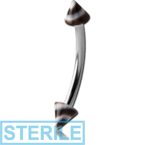 STERILE SURGICAL STEEL CURVED MICRO BARBELL WITH UV ACRYLIC SPIRAL CONES
