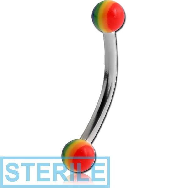 STERILE SURGICAL STEEL CURVED MICRO BARBELL WITH UV ACRYLIC RAINBOW BALLS
