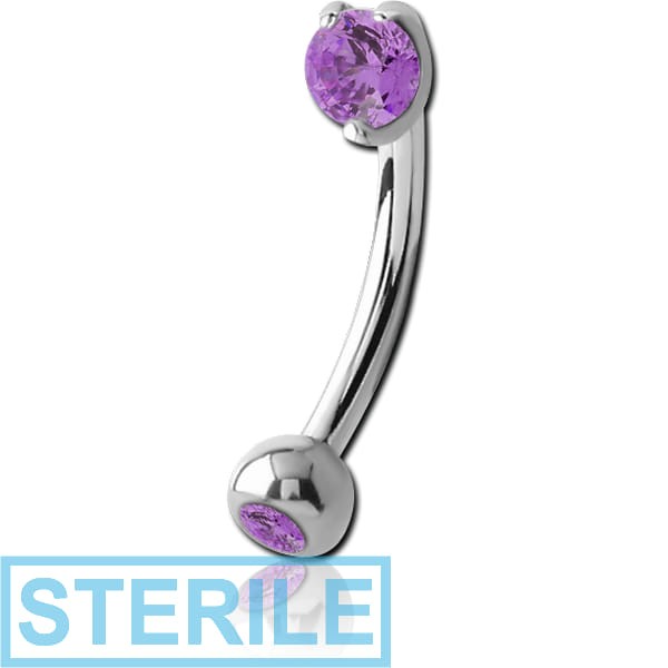STERILE SURGICAL STEEL DOUBLE JEWELLED ROUND PRONG SET FANCY CURVED MICRO BARBELL