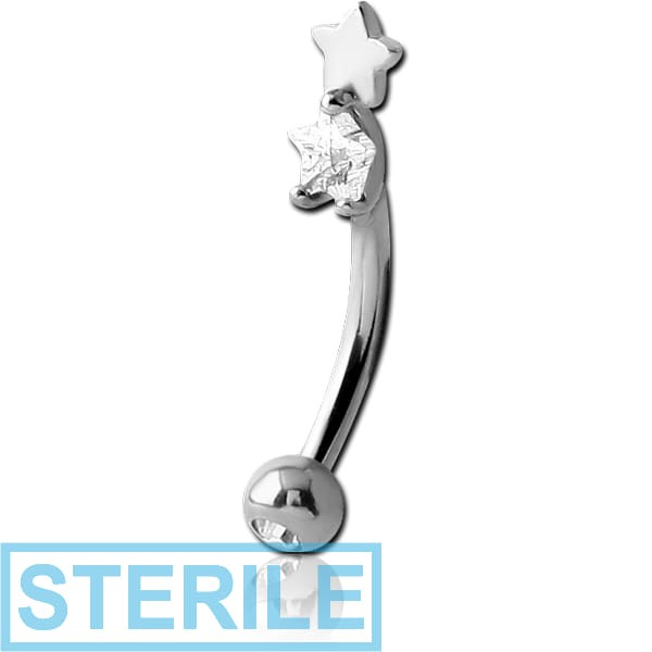 STERILE SURGICAL STEEL DOUBLE JEWELLED 3MM STAR PRONG SET FANCY CURVED MICRO BARBELL