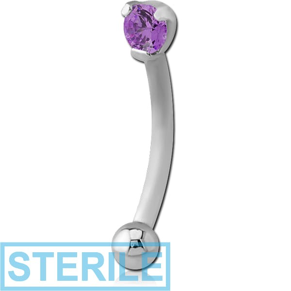 STERILE SURGICAL STEEL JEWELLED 2.5MM ROUND PRONG SET FANCY CURVED MICRO BARBELL