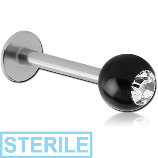 STERILE SURGICAL STEEL MICRO LABRET WITH JEWELLED UV ACRYLIC BALL