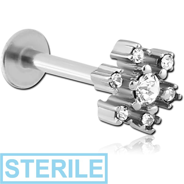 STERILE SURGICAL STEEL MICRO LABRET WITH JEWELLED ATTACHMENT - FLOWER