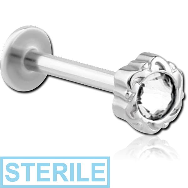 STERILE SURGICAL STEEL MICRO LABRET WITH JEWELLED ATTACHMENT - FLOWER