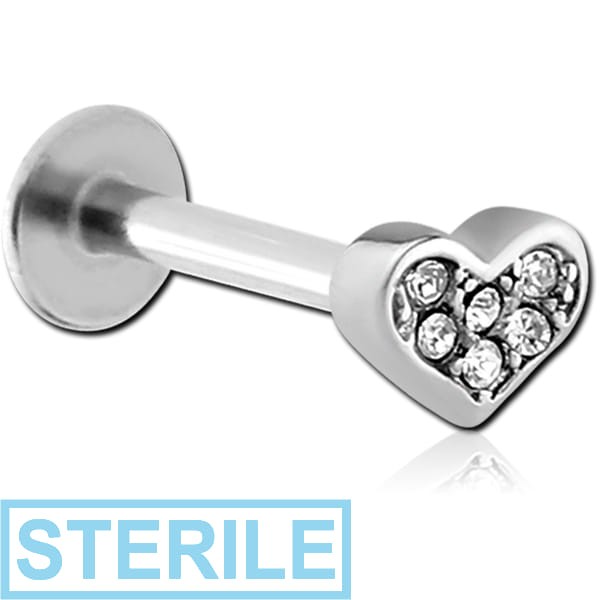 STERILE SURGICAL STEEL MICRO LABRET WITH JEWELLED ATTACHMENT - HEART