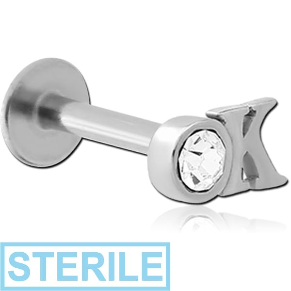 STERILE SURGICAL STEEL MICRO LABRET WITH JEWELLED ATTACHMENT - OK