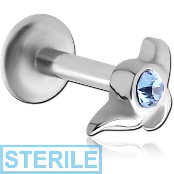 STERILE SURGICAL STEEL MICRO LABRET WITH SWAROVSKI CRYSTAL JEWELLED ATTACHMENT