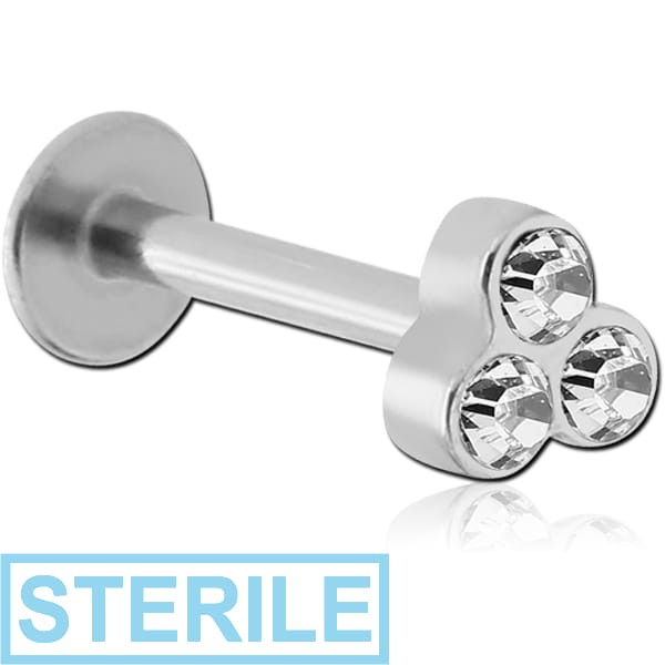 STERILE SURGICAL STEEL MICRO LABRET WITH TRIPLE JEWELLED ATTACHMENT