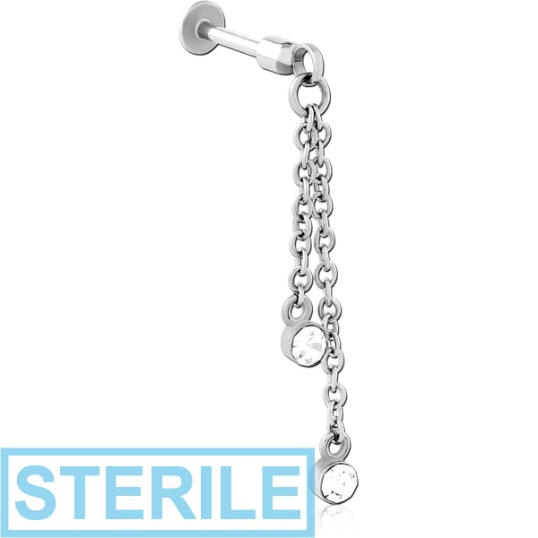 STERILE SURGICAL STEEL TRAGUS MICRO LABRET WITH JEWELLED CHARM