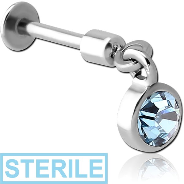 STERILE SURGICAL STEEL TRAGUS MICRO LABRET WITH JEWELLED CHARM - CIRCLE