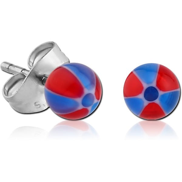 STERILE UV BEACH BALL EAR STUDS PAIR