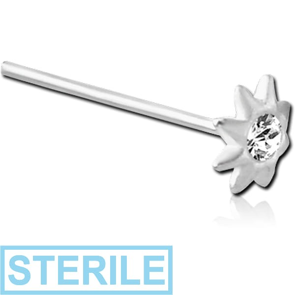 STERILE STERLING SILVER 925 JEWELLED SUN STRAIGHT NOSE STUD