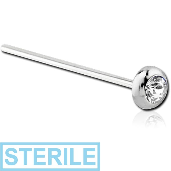 STERILE STERLING SILVER 925 JEWELLED STRAIGHT NOSE STUD