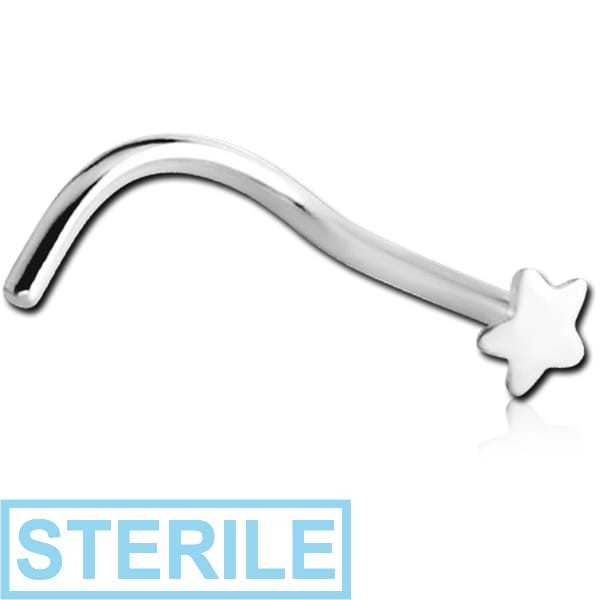 STERILE STERLING SILVER 925 STAR CURVED NOSE STUD