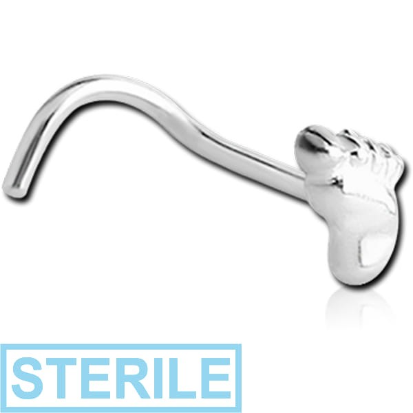 STERILE STERLING SILVER 925 FOOT CURVED NOSE STUD