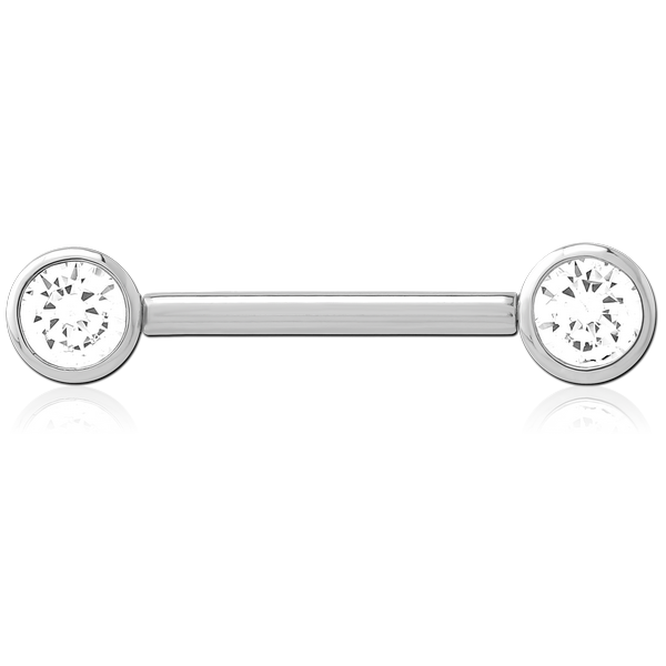 SURGICAL STEEL THREADLESS BARBELL JEWELLED NIPPLE BAR - ROUND