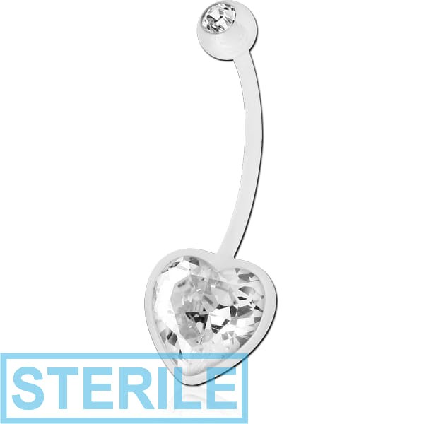 STERILE PTFE FANCY JEWELLED HEART NAVEL BANANA WITH UV BALL