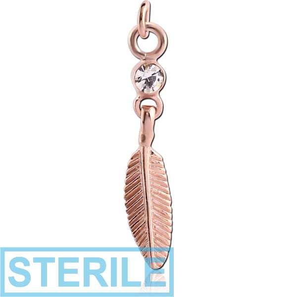STERILE ROSE GOLD PVD COATED BRASS JEWELLED FEATHER CHARM