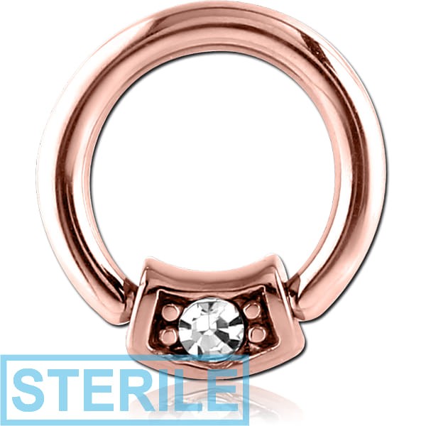 STERILE ROSE GOLD PVD COATED SURGICAL STEEL ROUND JEWELLED BALL CLOSURE RING