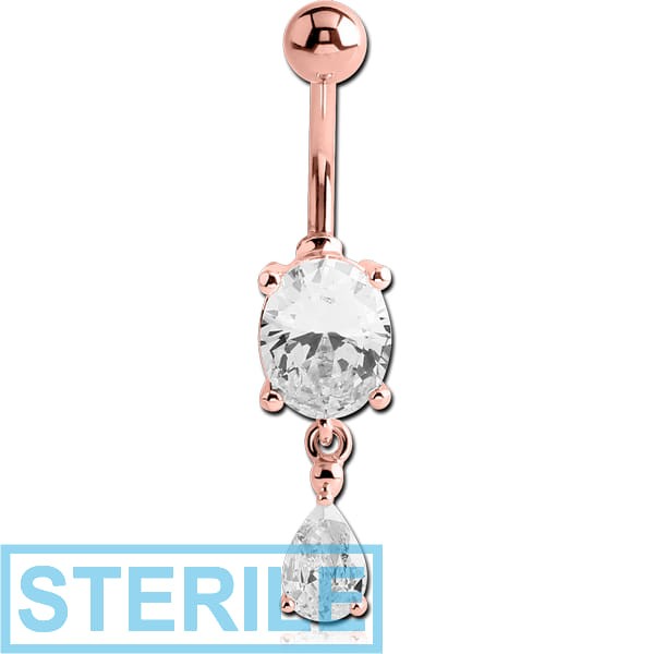 STERILE ROSE GOLD PVD COATED BRASS JEWELLED NAVEL BANANA WITH CHARM