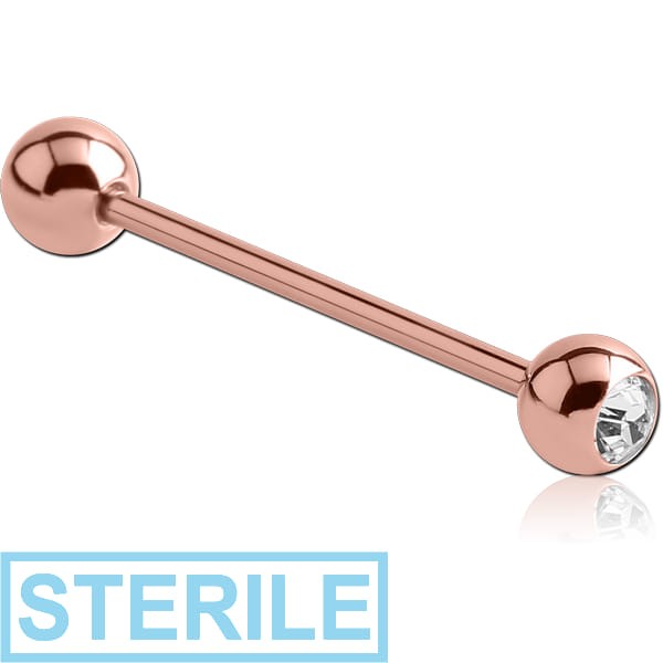STERILE ROSE GOLD PVD COATED SURGICAL STEEL SWAROVSKI CRYSTAL JEWELLED BARBELL