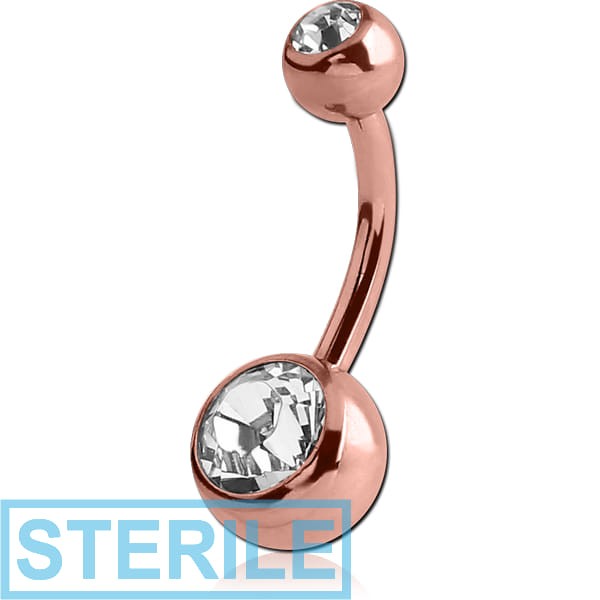 STERILE ROSE GOLD PVD COATED SURGICAL STEEL DOUBLE VALUE JEWELLED NAVEL BANANA