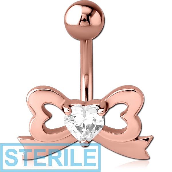 STERILE ROSE GOLD PVD COATED BRASS JEWELLED NAVEL BANANA - BOW