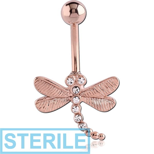 STERILE ROSE GOLD PVD COATED BRASS JEWELLED NAVEL BANANA - DRAGONFLY