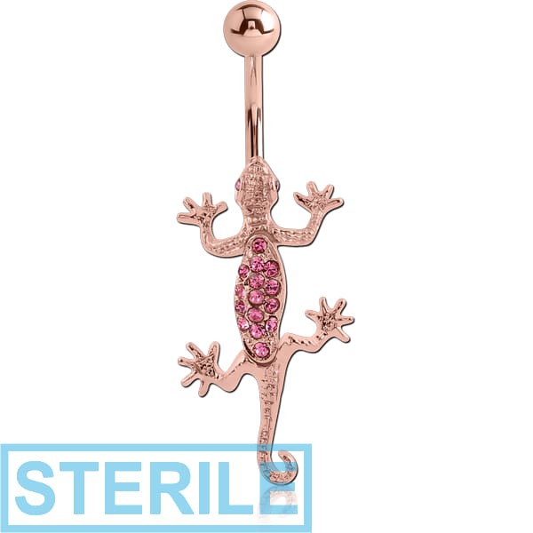 STERILE ROSE GOLD PVD COATED BRASS JEWELLED NAVEL BANANA - SALAMANDER