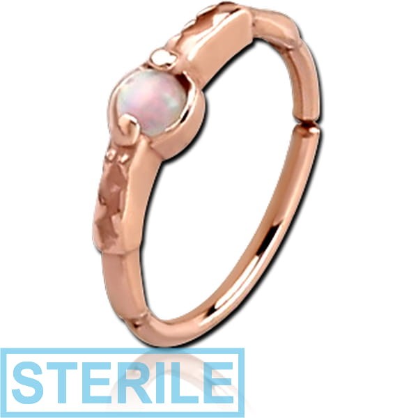 STERILE ROSE GOLD PVD COATED SURGICAL STEEL SYNTHETIC OPAL SEAMLESS RING