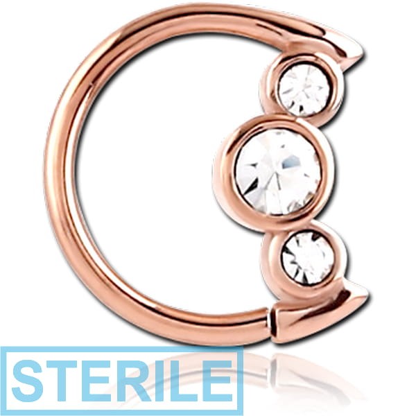 STERILE ROSE GOLD PVD COATED SURGICAL STEEL JEWELLED OPEN MOON SEAMLESS RING