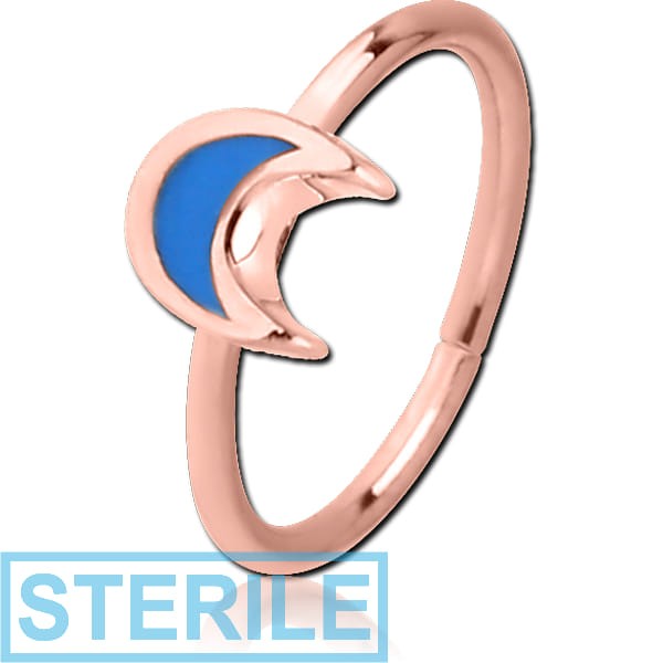 STERILE ROSE GOLD PVD COATED SURGICAL STEEL SEAMLESS RING WITH ENAMEL - CRESCENT