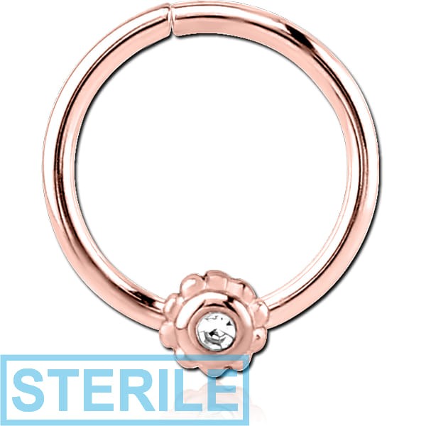 STERILE ROSE GOLD PVD COATED SURGICAL STEEL JEWELLED SEAMLESS RING - FLOWER