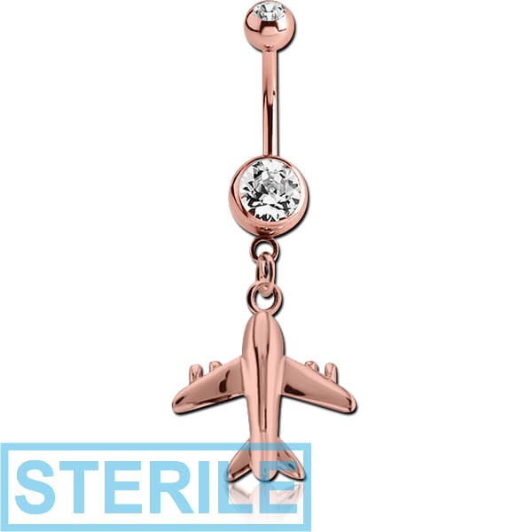 STERILE ROSE GOLD PVD COATED BRASS DOUBLE JEWELLED NAVEL BANANA WITH CHARM