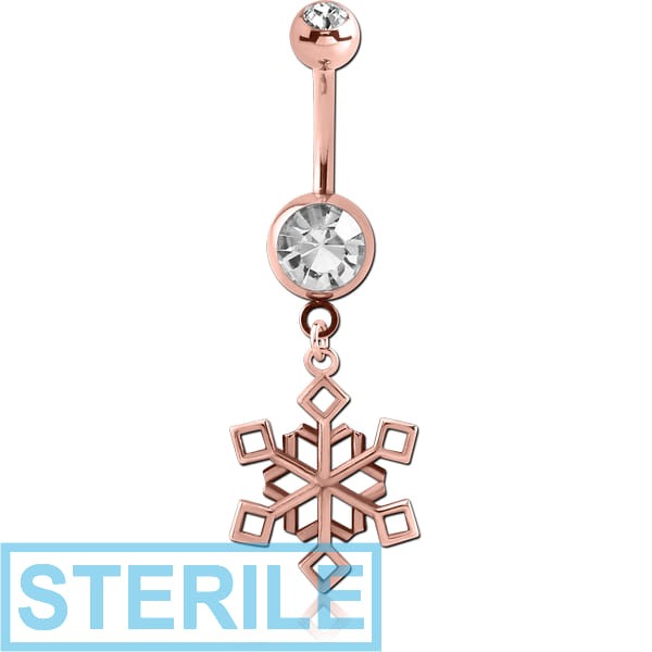 STERILE ROSE GOLD PVD COATED BRASS DOUBLE JEWELLED NAVEL BANANA WITH CHARM