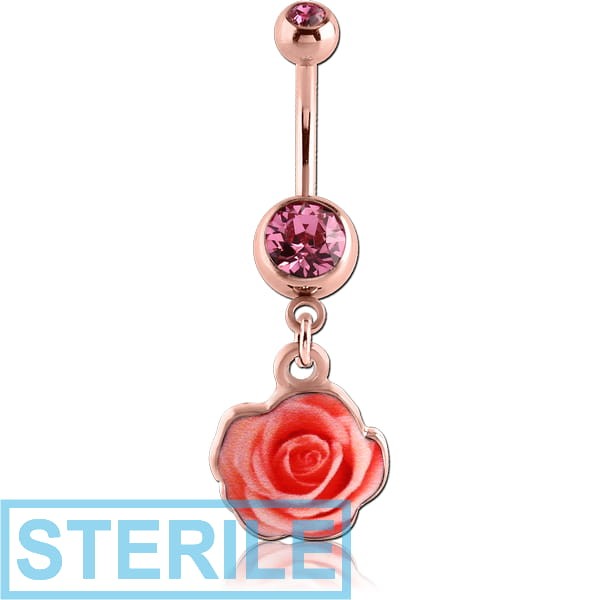 STERILE ROSE GOLD PVD COATED BRASS DOUBLE JEWELLED NAVEL BANANA WITH PICTURE CHARM