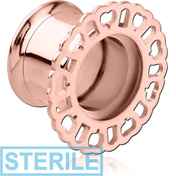 STERILE ROSE GOLD PVD COATED STAINLESS STEEL DOUBLE FLARED INTERNALLY THREADED TUNNEL