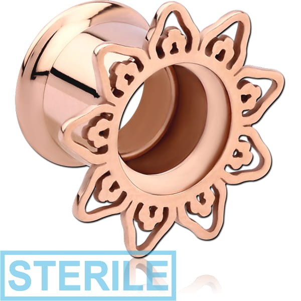 STERILE ROSE GOLD PVD COATED STAINLESS STEEL DOUBLE FLARED INTERNALLY THREADED TUNNEL - FILIGREE