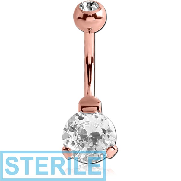 STERILE ROSD GOLD PVD COATED SURGICAL STEEL ROUND 8MM CZ DOUBLE PREMIUM CRYSTAL JEWELLED BANANA