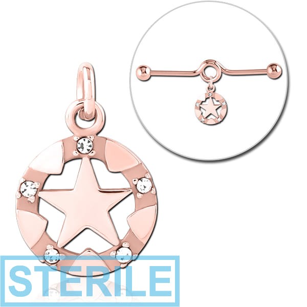STERILE ROSE GOLD PVD COATED SURGICAL STEEL JEWELLED CHARM FOR INDUSTRIAL BARBELL